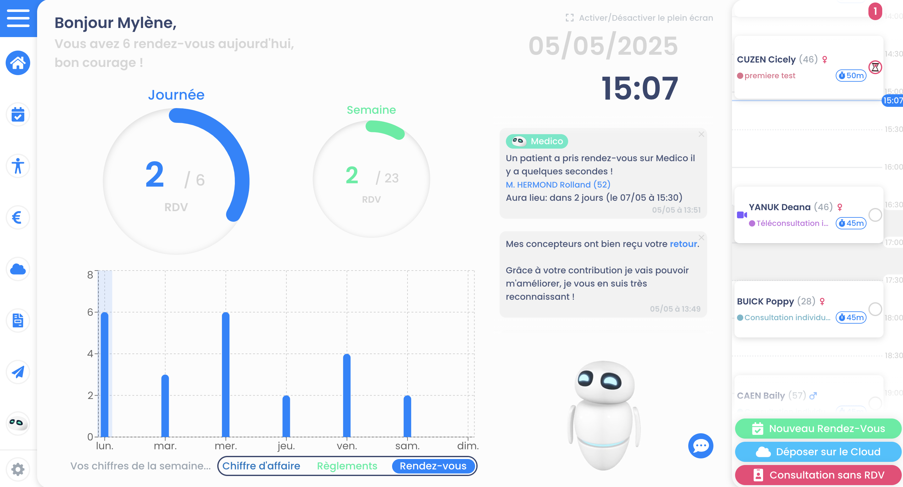 Ordinateur portable avec le dashboard de l'application Medica