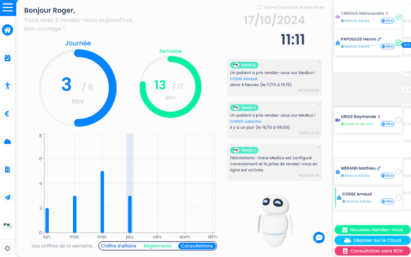 Photo du dashboard de Medica pour Ostéopathe